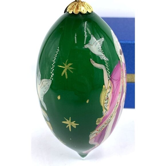 Vintage Pier 1 Li Bien Christmas Ornament Reverse Painted Angel Green 2014 Boxed - Picture 5 of 6